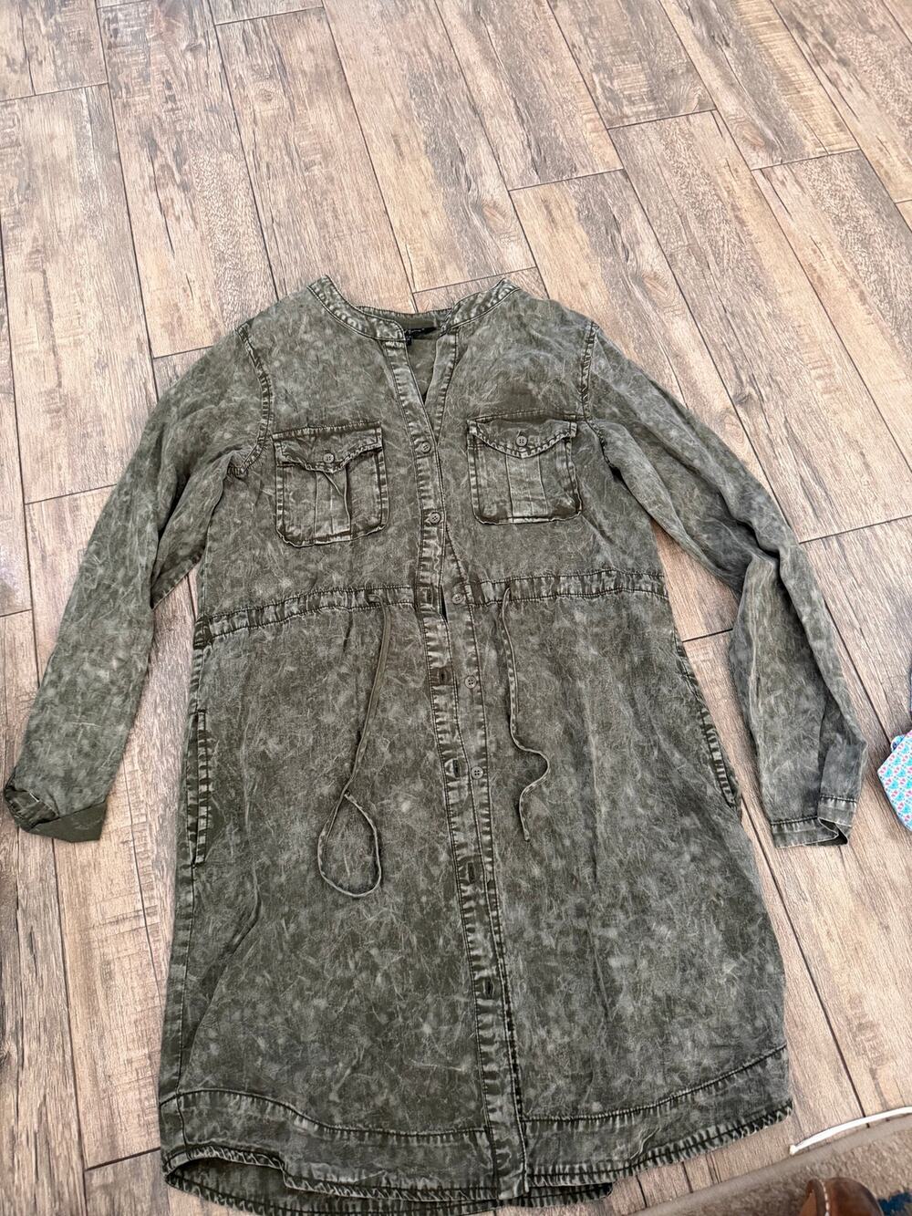 Velvet Heart Utility Shirt Dress Size S Army Green Denim Button Up Tie-Waist